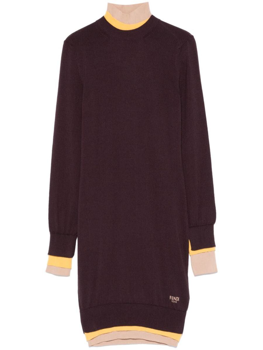Fendi Multi Layer Wool Fitted Dress Clothing