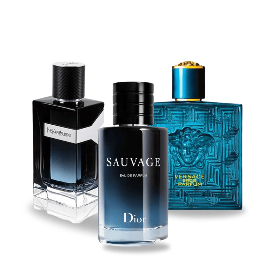 Pack de 3 Parfums : Dior SAUVAGE, Yves Saint Laurent Y MEN et Versace EROS