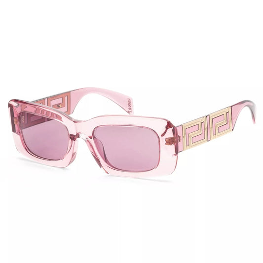Lunettes de soleil rectangulaires Versace transparentes rose/violet avec miroir intérieur