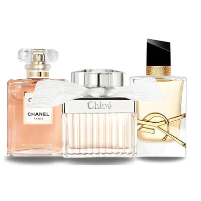 Coffret de 3 Parfums Femme : Chanel Coco Mademoiselle, Yves Saint Laurent Libre &amp; Chloé – Eau de Parfum – 100 ml chacun 